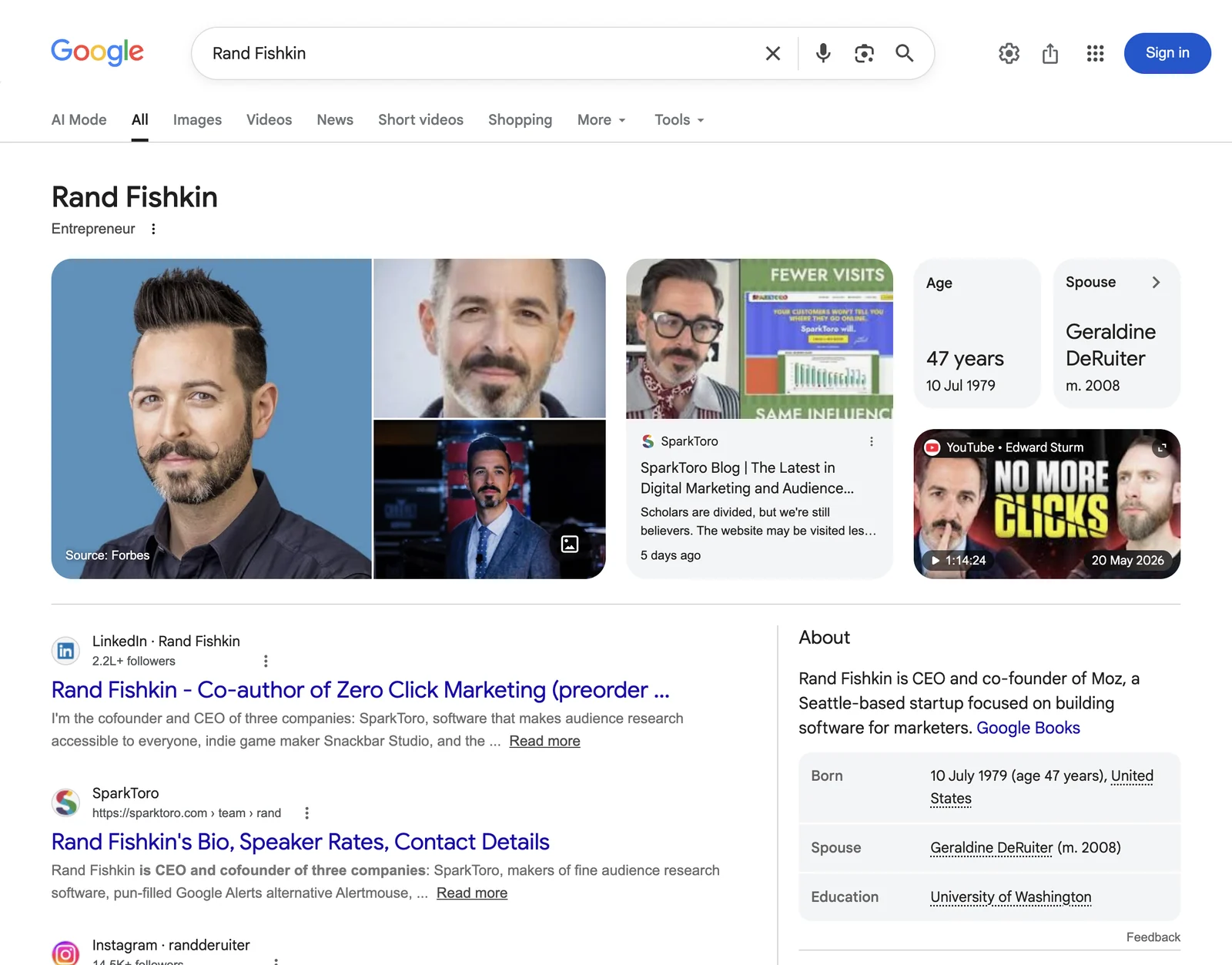 Google search results page for Rand Fishkin, Entrepreneur