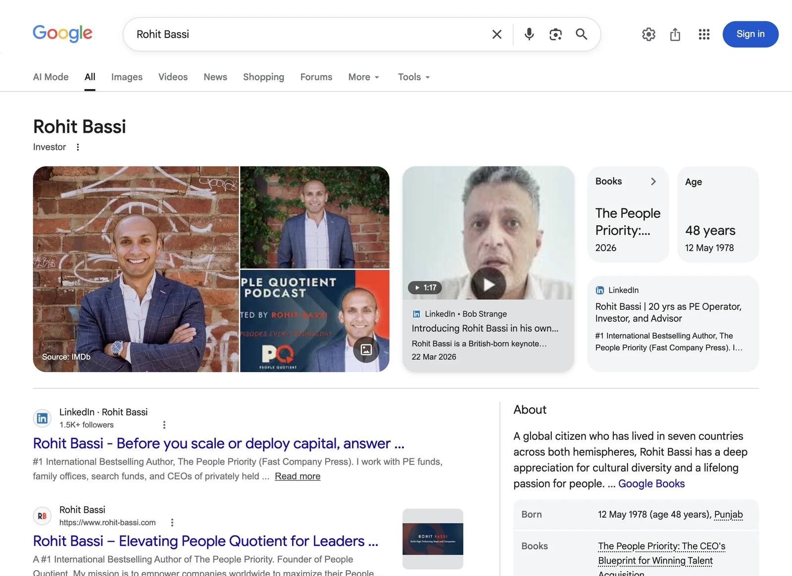 Google search result for Rohit Bassi, Trainer and speaker